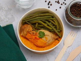 Poulet rôti mousseline de carotte à l'orange