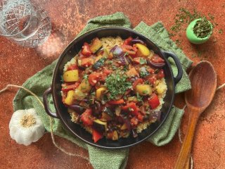 Courgettes rôties au thym et semoule parfumée