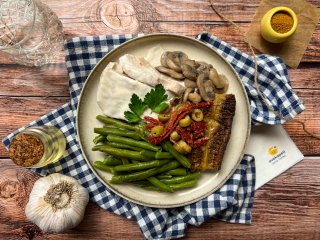 Poulet aux champignons et haricots verts persillés