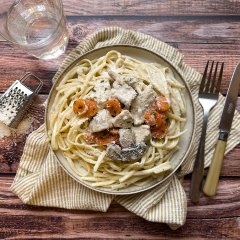 Poulet et tagliatelles en crème de champignons