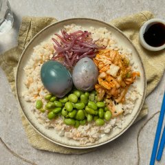 Poke kimchi edamame
