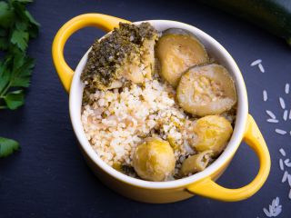 Boulgour de patate douce et légumes verts