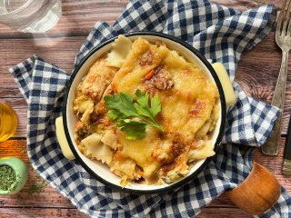 Gratin de farfalles aux poireaux balsamiques