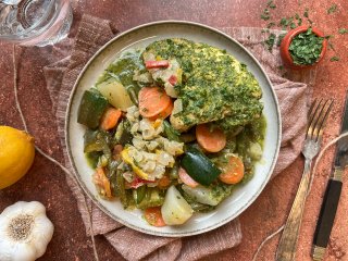 Poulet et légumes braisés à la moutarde