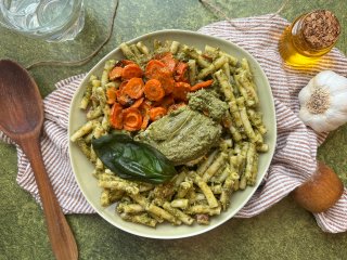 Cabillaud et macaronis au pesto de petits pois