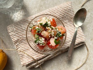 Salade de fraises amandes et chocolat blanc