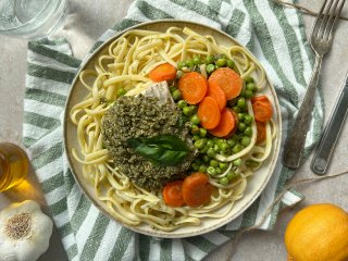 Pesto de cabillaud aux linguines