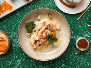 Filet de lieu safrané et tagliatelles aux fèves