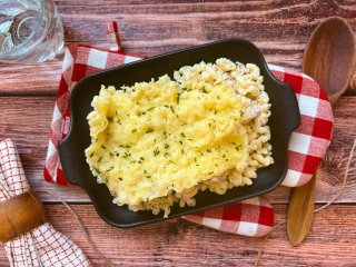 Gratin de coquillettes aux lardons de dinde fumée