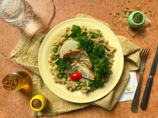 Artichaut grillé et quinoa aux petits pois