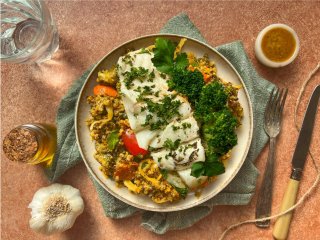 Pistou de lieu et quinoa au parmesan