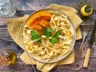 Linguines au thym et potiron caramélisé