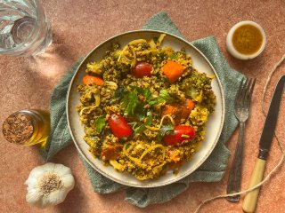 Pesto rosso vegan de potiron et quinoa au citron confit