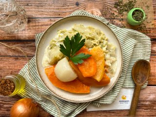 Fricassée de légumes de saison et embeurrée de choux