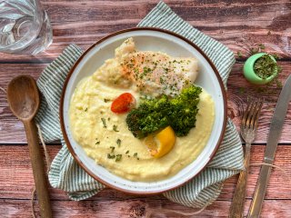 Lieu au four et purée de panais à l'huile d'olive