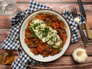 Lieu au four et ratatouille