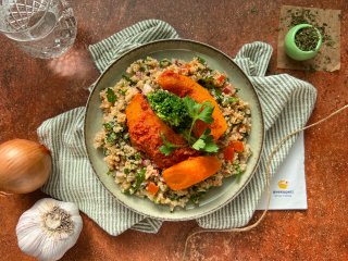 Pesto rosso de butternut et taboulé de quinoa