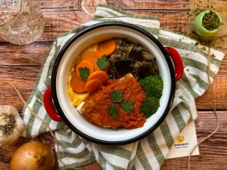 Lieu au four et compotée d'aubergines au thym