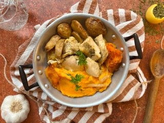 Fricassée de dinde et purée de potiron à la ricotta