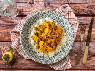 Fricassée de poulet et polenta aux olives