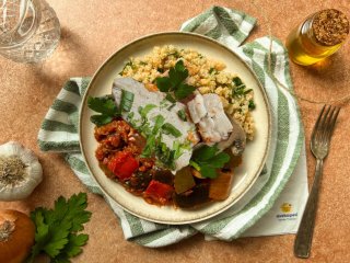 Dos de lieu aux champignons épinards et quinoa