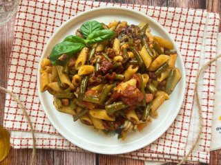 Rigatoni haricots verts et pancetta