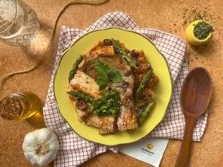 Rigatonis aux asperges vertes arrabbiata