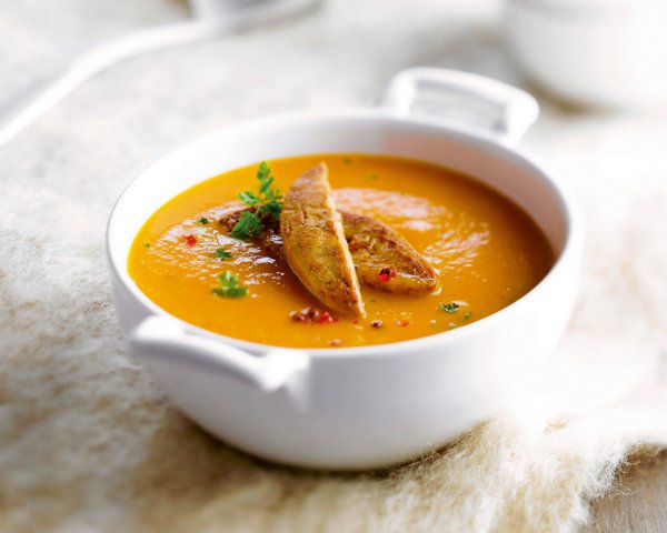 Velouté de potiron aux fèves et au thym
