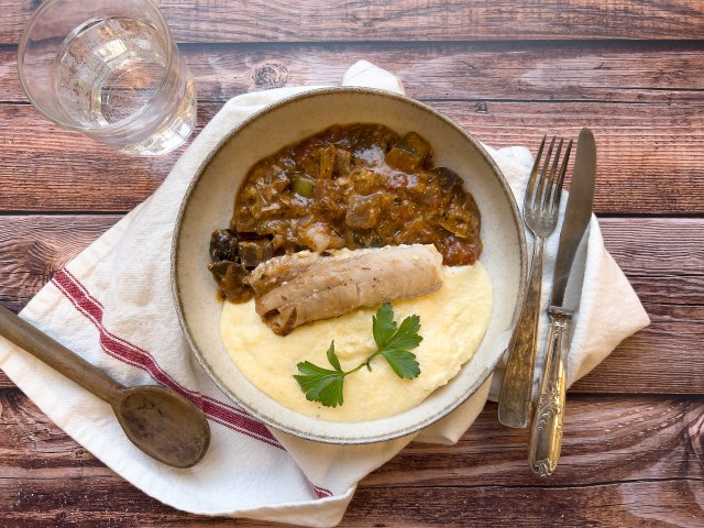 Saumon à la sicilienne et polenta moelleuse
