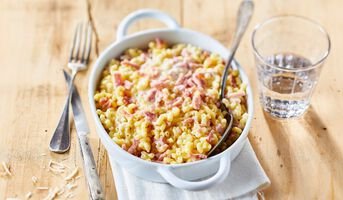 Gratin de coquillettes et jambon blanc