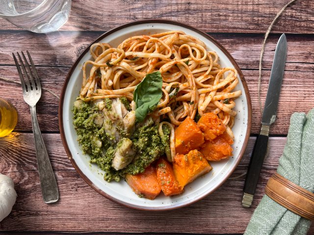 Pistou de poisson blanc aux linguines