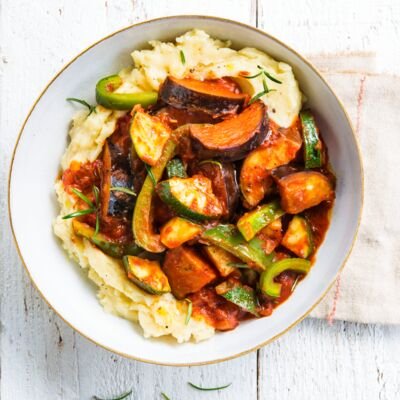 Ratatouille en salade écrasée de pommes de terre