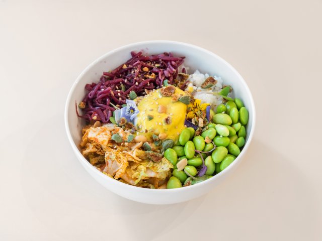 Poke kimchi edamame végan